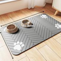 Herringbone Pet Feeding Mat with Paw Prints - Absorbent, Non-Slip, Quick Drying for Dogs and Cats 30*40cm šviesiai pilka spalva