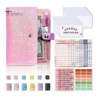Financial Management Organizer A6 Budget Planner Notebook, Glitter Cash Tracker Journal, Expense Tracking Journal with Dividers for Tracking, violetinė