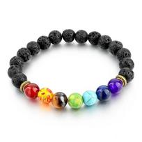 Bracelet - Pierre de lave - 7 chakras - Noir - 8 mm - Mixte juoda
