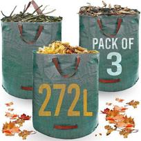 Sacs poubelle de jardin robustes - 272 litres - 3 sacs - Poignées industrielles et tissus - Sacs poubelle verts - Réutilisables[92]