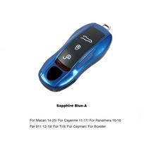 Mėlynos safyro spalvos automobilio rakto dėklas, skirtas Porsche Mancan Panamera Cayenne 718 911 Boxster Cayman, rakto dangtelio korpuso pakeitimo rinkinys