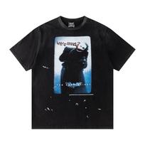 Loose Casual Washed Retro Cut Rotten Hand-Painted Batman Joker Joint Crew Neck Short-Sleeved T-Shirt Tide S juoda