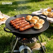 GENVAS Outdoor 30cm Cast Iron Grill Pan 30cm Diameter
