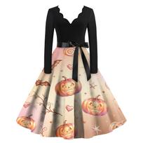 Women's Halloween Printed Maxi Dress for Costume Parties and Holiday Events L juoda