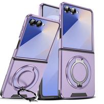 case for Samsung Z FLIP 7 6 360 degree rotating ring holder Magnetic Snap Case Shock Proof Magnetic tough shell Anti-Fingerprint Galaxy Z Flip7 violetinė