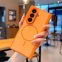 case for Samsung Z FOLD 7 6 5 Skin texture matte magnetic suction protective case full coverage Lightweight and minimalist Galaxy Z Fold7 oranžinė