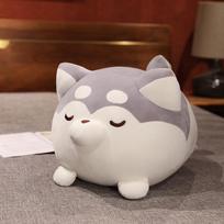 Lovely Lying Fat Shiba Inu Dog Plush Pillow Stuffed Soft Toys Cute Animal Husky Dog Dolls Sleeping Cushion Kids Girls Gifts 30cm pilka spalva