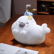 Cute Happy White Seal Plush Doll Soft Cozy Chubby Hand Warmer Throw Pillow Blanket 3 in 1 Toys Lovely Sleeping Item Winter Gift