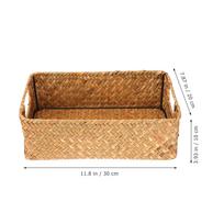 Hand-Woven Seaweed Storage Basket Rectangular Sundries Organizer 33x23x11cm Natural Home Kitchen Wardrobe Desktop Multi-Purpose šokoladas