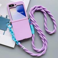 Phone Case For Motorala Moto Razr 40 50 Ultra Cute Candy Solid Protective Cover With Crossbody Lanyard Strap Slim Motorola Razr 50 Ultra violetinė