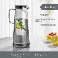 JEKO&JEKO Cold Water Pitcher, Heat-Resistant Glass Jug for Home Use, Large Capacity Flower Tea Pot, 1800mL, Smoke Gray