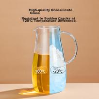 Fuguang Glass Pitcher with Handle, Household Cold Water Jug, Heat-Resistant, 2L Large Capacity, Glass Cold Water Pitcher