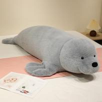 New Cartoon Soft Fluffy Seal Plush Toy Cute Sea Lion Stuffed Animal Pillow in Pink White Gray Brown for Kids 80cm pilka spalva