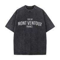 Mont Ventoux French Mountain  Inspired Text Art Loose Solid Distressed T Shirt American Casual Crew Neck Top S