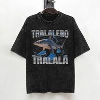 Tralalero Tralala Funny Shark Meme  T Shirt Washed Short Sleeve TShirts Italian Brainrot Memes for Men Women Streetwear Tees S