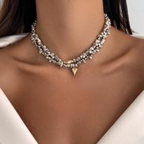 SHIXIN 2 Pcs/Set Y2K Irregular Acrylic Beaded Choker Necklace for Women Trendy Love Heart Pendant Short Necklace Neck Jewelry