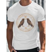 Norse Inspired Raven Illustration Men's Casual Grew Neck Short Sleeve T-Shirt for Summer, PLUS SIZE 2XL balta