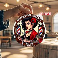 D Flat pc Barber Shop Metal Wall Art  cm Round Aluminum Sign with Tattooed Barber Scissors and Red Flowers 20x20cm(8x8inch)