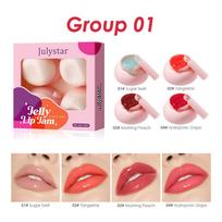 Julystar 4pcs Jelly Lip Tint Set, Moisturizing Solid Lip Gloss for Lips & Cheeks, Multi-Use Hydrating Plumping Lip Balm Tinted Cheek Blush Makeup Gift 1#