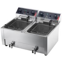 Commercial Electric Deep Fryer, Upgrade Dual Tank 14 L Oil Capacity, 5000W Stainless Steel Countertop Fryer with Baskets & Lids, Temp Control, Timer,