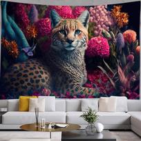 Animal Tiger Gobelenas Leopardas su gėlėmis Pakabinamas ant sienos drugelis Bohemia Estetinis kambario dekoras Antklodė Namų miegamojo apdaila 95x73cm