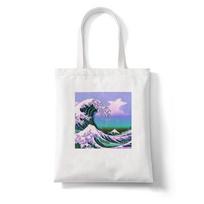 Moterų pirkinių krepšys The Great Wave Kanagawa spausdintas didelės talpos Harajuku rankinė mergaitės petinė pirkinių krepšys moters drobės krepšys 24*26cm