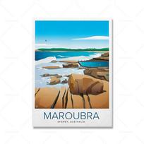 Sidnėjaus paplūdimių iliustracijų spaudiniai Bondi Coogee Tamarama Sidnėjaus plakatas Kelioninis kraštovaizdis Sienos menas Drobės tapyba Namų dekoras 21x30cm No Framed