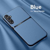 Skirtas Samsung Galaxy M34 5G Case Automobilinis magnetinis laikiklis Odiniai telefono dėklai Samsung M34 M 34 5G SM-M346B Atsparus smūgiams galinis dangtelis For Galaxy M34 5G mėlyna