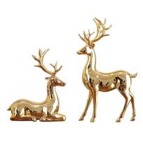 1 pora Kalėdų galvanizuoto auksinio elnio statulėlės Stovinčios Sėdinčios briedžio figūrėlės Elnio skulptūra Namų biuro stalviršio dekoravimo ornamentas auksinė