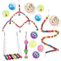 Bird Toys 14 Pieces Set Including Swing Ladder Stand Perch Bell Ball Chew Toys for Cage Colorful Decor Easy to Install 1