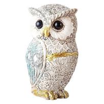 Pelėdos statula, realistiškos išvaizdos, gyvūnų tema, ornamentas, kolekcinė pelėdos figūrėlė, namų dekoras, biuro stalo aksesuaras mėlyna
