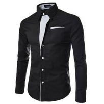 Išpardavimas Madingi vyriški marškiniai ilgomis rankovėmis vyrams Slim Fit dizainas Formalūs kasdieniai Prekės ženklo vyriški marškiniai L juoda