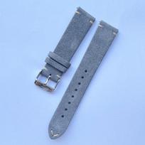 Quick Release Nubuck Leather Watch Strap for Huawei & Samsung - Hand-Stitched, Genuine Leather, 14/18/20/22mm 16mm tamsiai pilka spalva