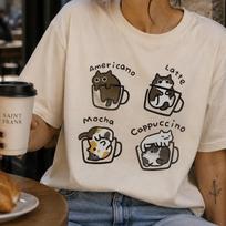 Kavos Katės Marškinėliai | Americano Latte Mocha Cappuccino Mielas Iliustracija, Kavos Katės Puodelio Marškinėliai, Juokingi Katės Kavos Marškinėliai, Katės Mėgėjo Dovana L beige