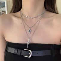 Elegant Layered Cross Pendant Necklace Women Alloy Locket Chain Minimalist Chic Jewelry 41-50cm Adjustable Length Multi-layer Cross Pendant Necklace 661