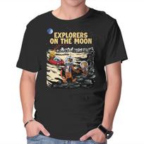 Unisex Crew Neck T-Shirt Explorers On The Moon Graphic Short Sleeve Casual Tee XXXL