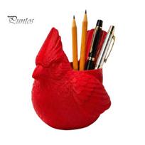 Desktop Stationery Organizer 3D Printed Red Bird Pen Holder, Cute Animal Pencil Smooth Surface Cup Storage Cup, for Pencils, Makeup Brushes, Odorless raudona