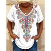 Summer Fashion Casual Women's T-shirt 3D Printed V-neck T-shirt Daily Loose Women's Short Sleeved Tops S