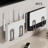 4Pcs Drill-Free Router Mounting Rack-Wall-Mounted Set-Top Box Holder For Living Room, Practical Organizer With Auxiliary Hooks juoda