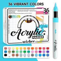 Wizbee Acrylic Paint Markers Brush Tip Automatic Ink Control High Opacity Paint Pens for Rock Easter Eggs Glass Wood DIY Crafts