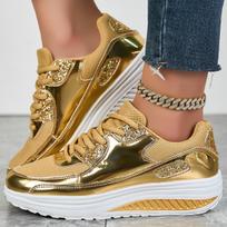 Women's Gold Patent Leather Sneakers Luxurious Casual Breathable Comfortable Running Shoes 36