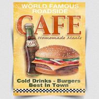 WORLD FAMOUS CAFE BURGERS SIGN METAL PLAQUE PRINT Retro Vintage poster AdvertAluminum 20x30cm（7.8x11.8inch）