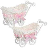 Woven Miniature Trolley Shape Baby Shower Candy Basket Artificial Rattan Strollers Flower Basket Multifunction Party Decors 1