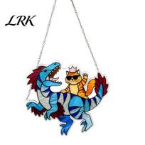 Backpack Hanging Decor Cat & Dinosaur Acrylic Suncatcher, Stained Glass Style Window Hanging, Cute Animal Pendant Sun Catcher Decoration, Ideal 15cm