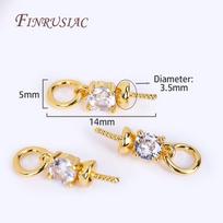 18K Real Gold Plated Zircon-Set Pearl Pendant Mounting For Necklace Making,3mm Cup Peg Drop Pendant Connectors DIY Accessories 2 Pieces