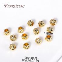 4MM 18K Gold Plated Multi-Cut Corrugated Beads Brass Metal Round Spacer Beads For DIY Necklace Bracelet Jewelry Making Supplies 50 pcs