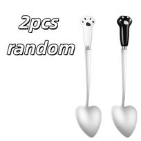 2pcs Cat Paw Pet Food Spoons – Heart-Shaped Stainless Steel, 4 Colors, Cute Feeding Utensil