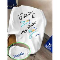 Azat Mard Colorful Handwritten Letter Print T-Shirt - A Niche High-Street Style  Top! Crew Neck Short-sleeve Tee, Casual Loose-fit T-shirt S balta