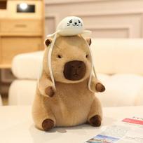 20~40cm Brown Capybara Doll Sitting Plush Toy Stuffed Cartoon Animal with Backpack Hat Dressed Plushie Gift 20cm