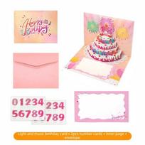 Pop Up 3D Music Light Birthday Cards Foldable Smart Sensor Happy Birthday Greeting Card Hollow Creative rožinė